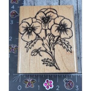 ASX Pansy Flowers Leaves Bouquet 37543 Rubber Stamp Wood #M86